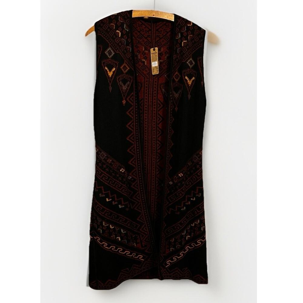 Peruvian Link  Black and Red Long Alpaca Vest